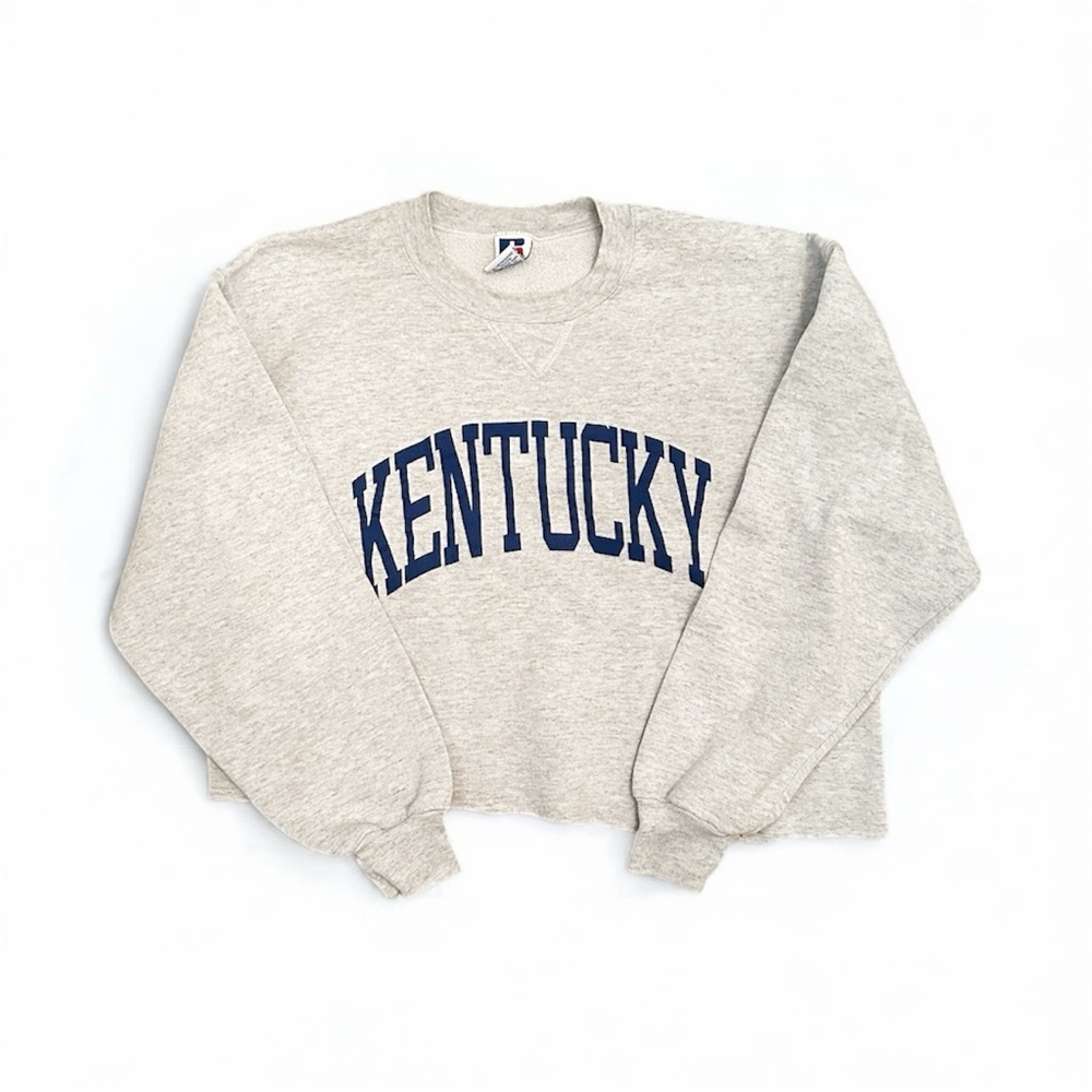 Russell Athletic Kentucky Heather Grey & Blue Crew Neck Cropped Sweatshirt XL